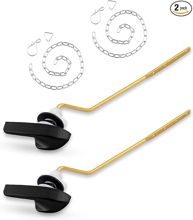 2 Pack Universal Black Toilet Handle Replacement Kit, Side/Angle Mount Toilet Flush Handle Compatible with Kohler K-GP30324-CP/TOTO/American Standard, Stainless Steel Flapper Chain