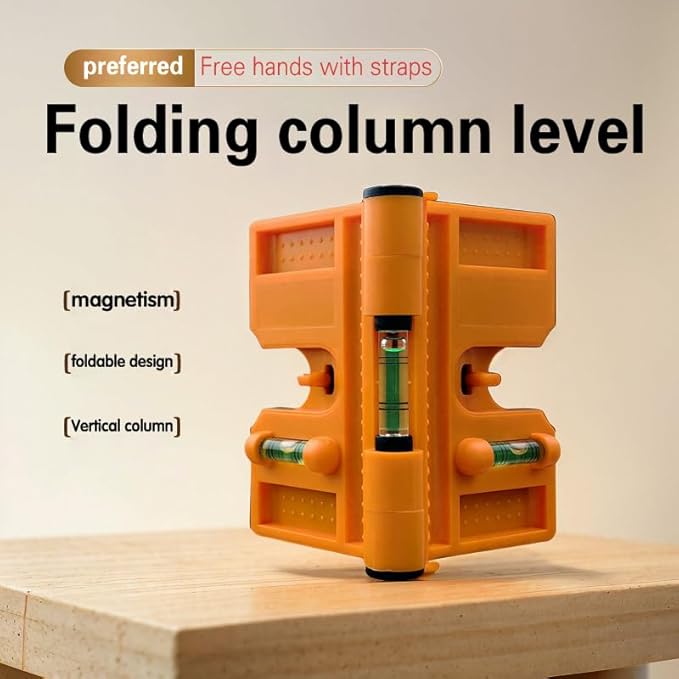 270 ° foldable column level with vertical soft magnet for woodworking, decoration, and steel structure construction. Horizontal ruler with tie straps ﻿ (orange)