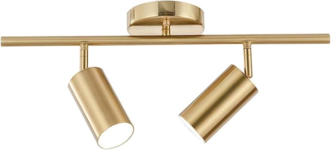 KCO Lighting Modern 2-Light Gold Track Lighting Fixture Flush Mount Brushed Brass Track Lights Kit Mid Century Industrial Adjustable Ceiling Spot Lights Indoor for Kitchen Island (2-Light)