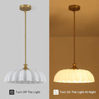 15.7" Vintage Flower Gold Chandelier - Adjustable Height White Milk Glass Shades Pendant Light Fixture for Kitchen Island, Dining Room, Bedroom