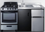 Summit 63" All-in-One Kitchenette with Gas Range, Refrigerator-Freezer, Sink, White - ACK63GASBSS