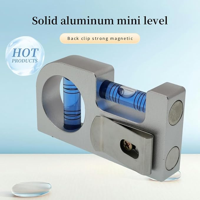 Solid aluminum alloy Mini level ruler portable mini level bubble meter with magnetic function TV stand installation (Silver Blue)