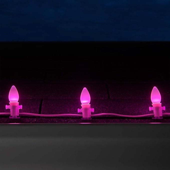 Wintergreen Lighting 25 Pack OptiCore C7 Pink Smooth Finish LED Christmas Light Bulbs, Heavy Duty E12 Base Outdoor Christmas Lights Replacement Bulbs, Valentine’s Day Lights