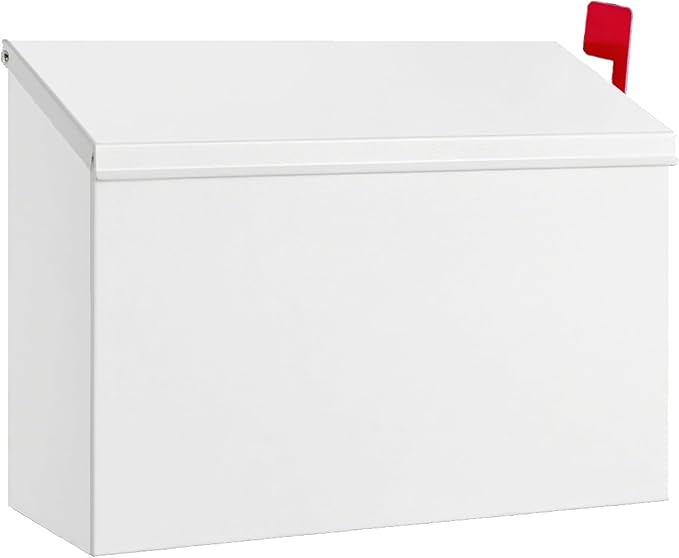 Wall Mount Mailbox for Outside with Flag, Galvanized Steel Mail Box for Post Outdoor, Large Capacity Rust-Proof Metal Postbox for House, with 3 Sets Mailbox Numbers, 14.2"x9.5"x4" White