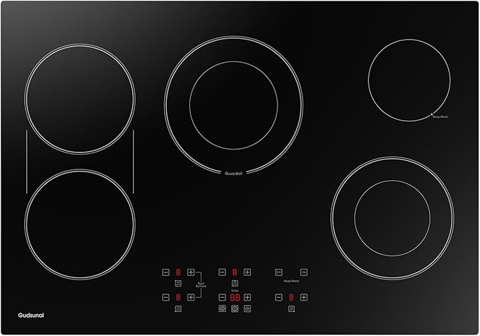 36 Inch Electric Cooktop 5 Burners, ETL & FCC Certificated, Sync Burner, Quick Boil, Keep Warm Setting, 9 Heating Level, Timer, Child Lock & Auto Shutdown, 9000W, Drop-in Electric Stove Top