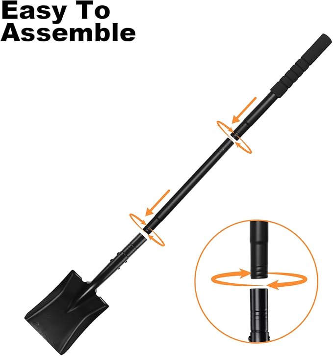 Small Square Shovel 43.3Inches Small Shovel with Metal Handle Garden Tool for Camping Farming Gardening Digging, Black