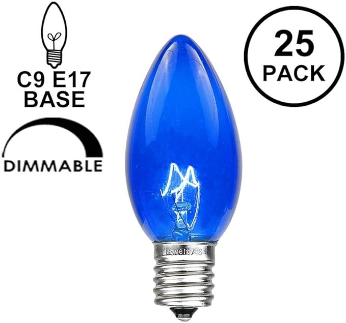 Novelty Lights 500 Case C9 Outdoor Christmas Replacement Bulbs, Blue, E17/C9 Intermediate Base, 7 Watt
