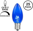 Novelty Lights Incandescent Christmas Replacement Bulbs - Indoor/Outdoor Individual Bulbs for Christmas Tree, Display, & More - C9/E17 Intermediate Base, 7 Watt Lights (Blue, 25 Pack)