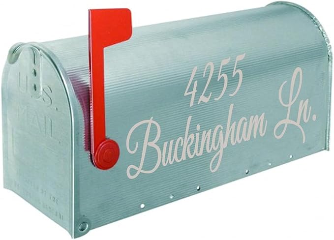 VWAQ Mailbox Address Decal Set of 2 - Insert Street Name & Address Personalized Decals CMB7 (Silver, 12"W X 4"H)