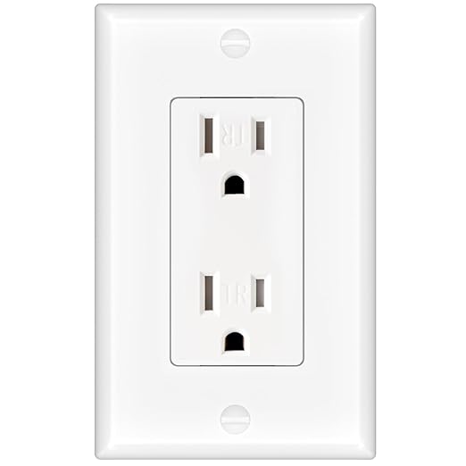 Amico 15A Wall Outlet, White Decorator Receptacle with Wall Plate, Tamper Resistant Electrical Outlet, Self-Grounding, 2-Pole, 3-Wire, Suitable for Home and Business, UL Listed, 1 Pack