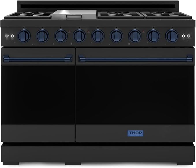 Gordon Ramsay by THOR Kitchen 48 Inch Professional Gas Range with Double Oven in Black/Navy Blue