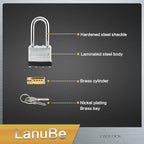 LanuBe Lock Laminated keyed Padlock (1-9/16", 40mm), keyed Alike Locks, Long Shackle,Marked Black Plastic Hoop, Pack of 120