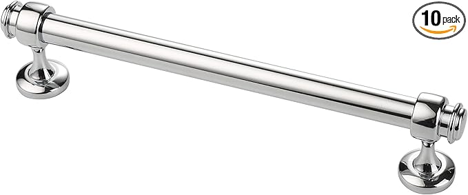 Alzassbg 10 Pack Polished Chrome Cabinet Pulls, 6-1/4 Inch(160mm) Hole Centers Cabinet Handles Kitchen Hardware Straight Bar for Cabinets and Drawer AL3082CP