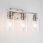 EMONG Brushed Nickel Bathroom Light Fixtures, 3-Light Vanity Lights with Clear Glass Shade, Wall Sconces for Hallway, Farmhouse, Living Room, Kitchen