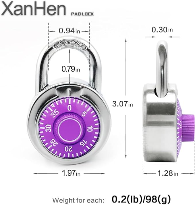 Combination Padlocks with Metal Body, Indoor Use for Gym Lockers & School Locker, ‌Purple, 8-Pack