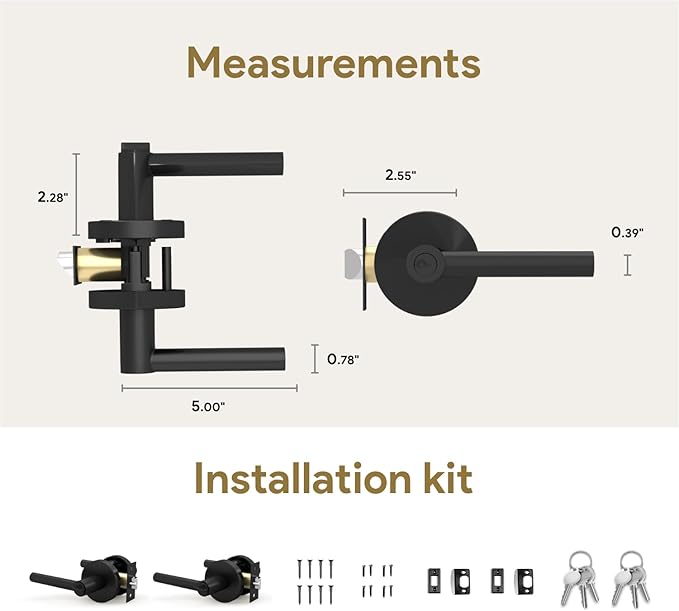 Mega Handles Ronn Entrance Entry Lever Door Handle Heavy Duty Round Locking Lever Set for Left or Right-Handed Doors, Interior/Exterior Door Levers - Matte Black (2 Pack) Keyed Alike