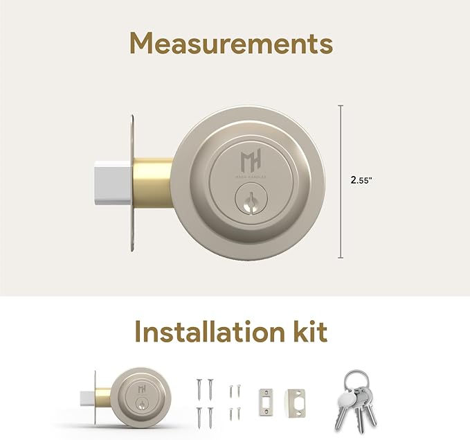 Mega Handles - Ronn Entrance Deadbolt I Deadbolt for Entry Lever Door Handle - Heavy Duty Round Lock for Left or Right-Handed Doors - Interior/Exterior Door Lever Deadbolt- Satin Nickel