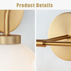 Minimalist Aged Brass Metal Finish Glass Globe Double Wall Sconce, 17 Inch Hand-Polished Vanity Light with Milky Glass Shade Over Mirror, Wall Light for Hallway, Bathroom (Milk Glass-Brass)