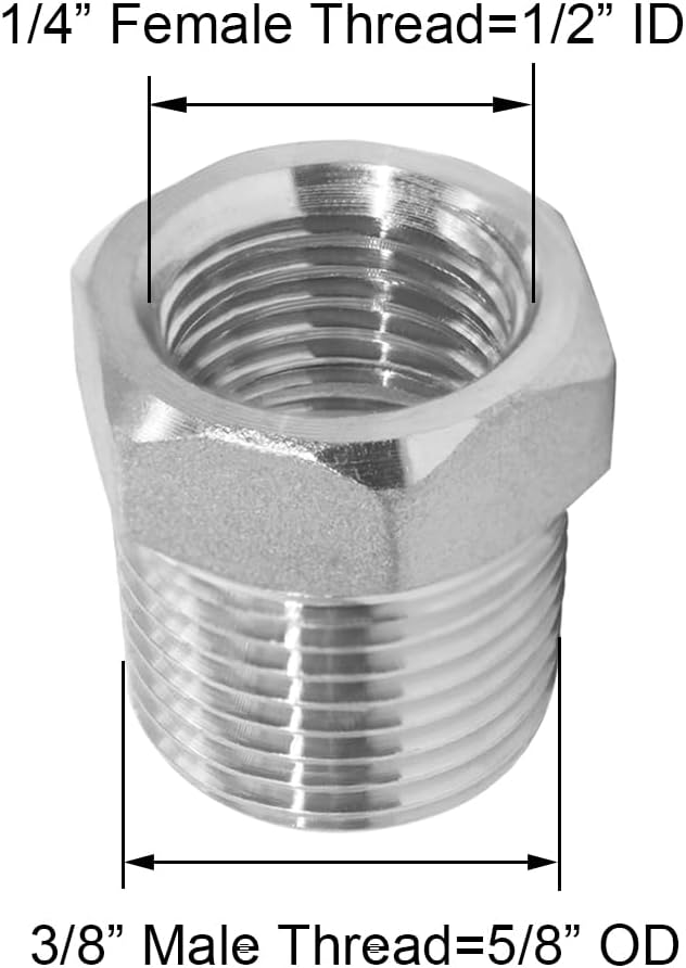 Joywayus Stainless Steel Hex Head Bushing Reducer Pipe Fitting 3/8 NPT Male × 1/4 NPT Female (Pack of 2)