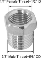 Joywayus Stainless Steel Hex Head Bushing Reducer Pipe Fitting 3/8 NPT Male × 1/4 NPT Female (Pack of 2)
