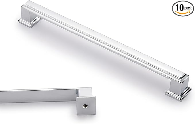 10 Pack 7.5 Inch(192mm) Hole Center Polished Chrome Modern Cabinet Pulls Kitchen Cabinet Handles Kitchen Cabinet Hardware Timeless Drawer Pulls for Dresser Cupboard Wardrobe, Chrome(7.5x10)