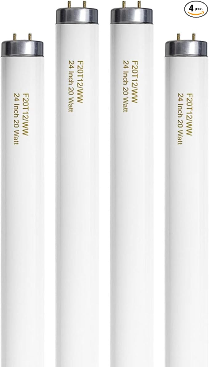 F20T12/WW 20 Watt Soft Warm White, T12 Fluorescent Tube Light Bulb 20W 24 Inch, 2Ft F20T12/DSW/RP Replacement for F20T12 F20T12KB/ECO/RVL F20T12KB/ECO F20T12/SPX30 1250Lm G13 4 Count