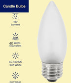40 Watt Incandescent Light Bulbs,Frosted Flame Tip Chandelier Light Bulb, Medium E26 Candelabra Base 40W Equivalent Incandescent Torpedo Tip Chandelier with Crystal (66)