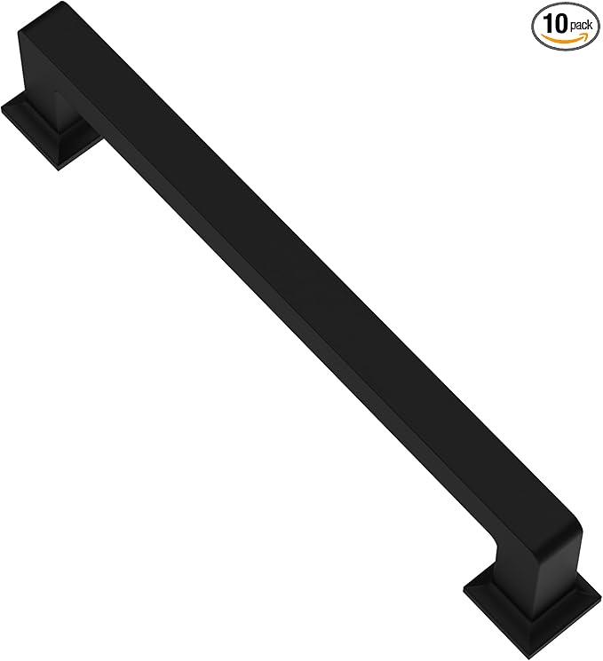 Alzassbg 10 Pack Matt Black Cabinet Pulls, 5 Inch(128mm) Hole Centers Cabinet Handles Square Kitchen Hardware for Cabinets AL3046MB