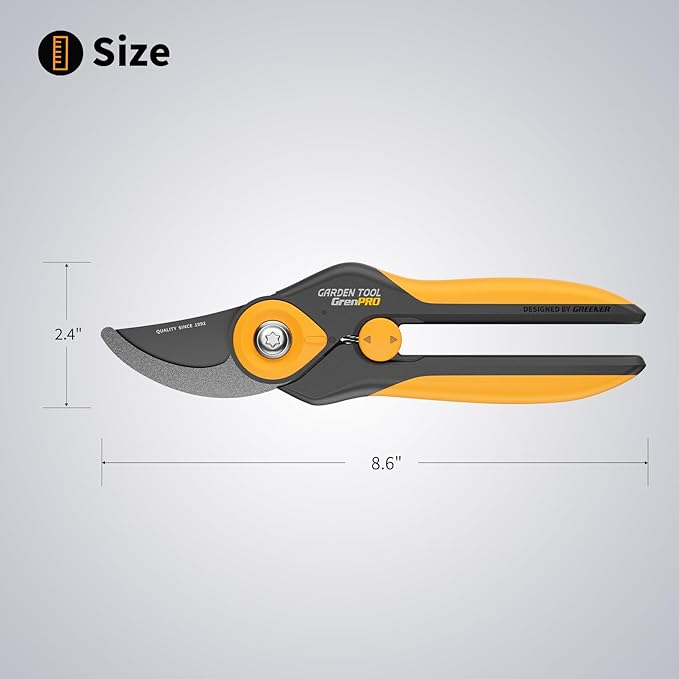 Bypass Pruning Shears 8.6", Heavy Duty Garden Clippers Handheld Cuts 1.38" Hardwood, Sharp SK5 Titanium Blades for Rust-Proof & Non-Stick, Ergonomic Garden Scissors for Plant Flower