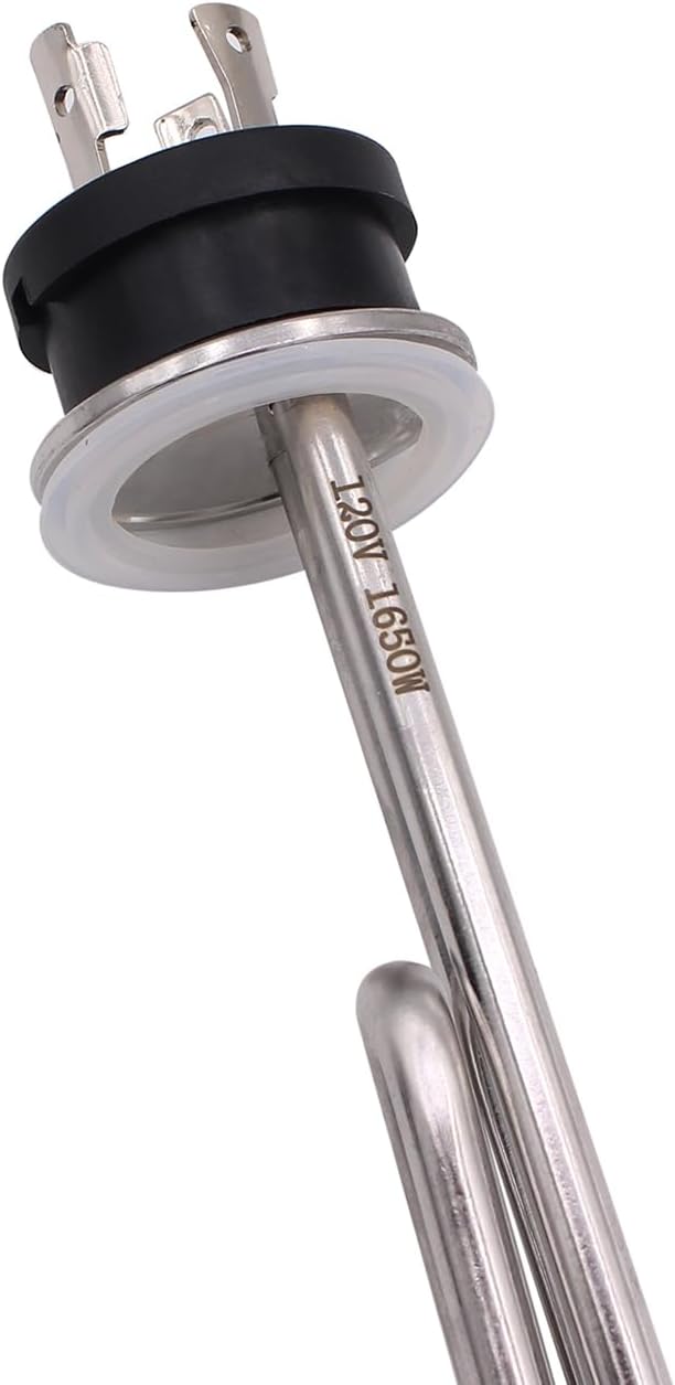 DERNORD 120V 1650W Tri-clamp Foldback Heating Element Stainless Steel Immersion Water Heater with 3-Wire Electrical Locking Plug (1.5 Inch Tri clamp)