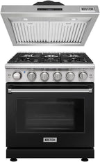 30-Inch Freestanding Pro-Style Gas Range with 5 Burners, 4.55 cu.ft. Oven & 30 inch Under Cabinet Range Hood in Stainless Steel (Black)