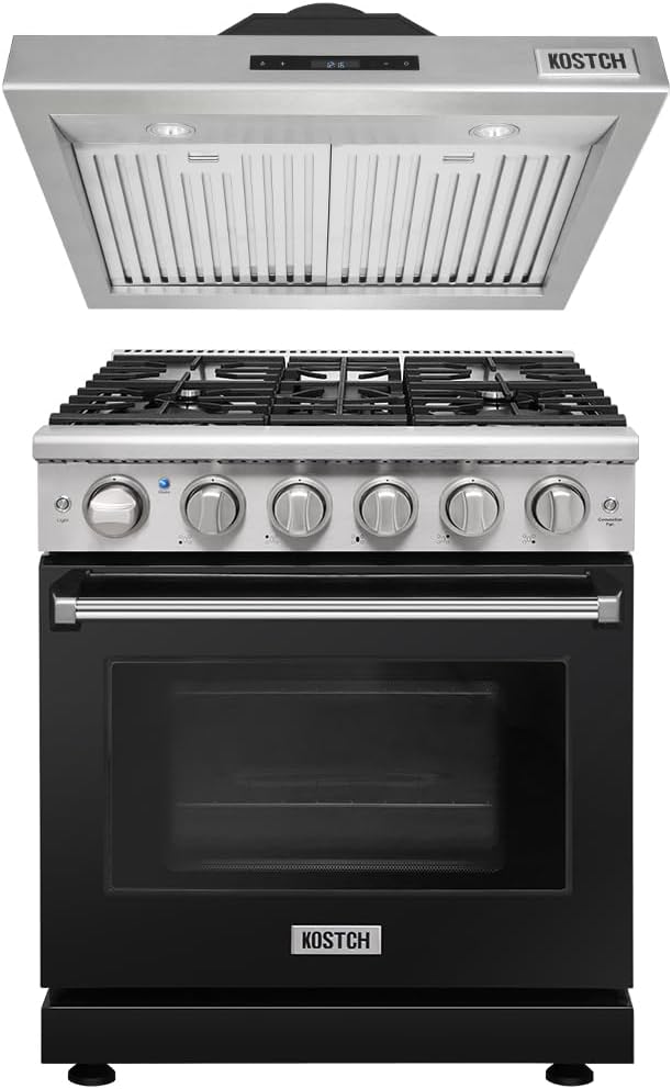 30-Inch Freestanding Pro-Style Gas Range with 5 Burners, 4.55 cu.ft. Oven & 30 inch Under Cabinet Range Hood in Stainless Steel (Black)