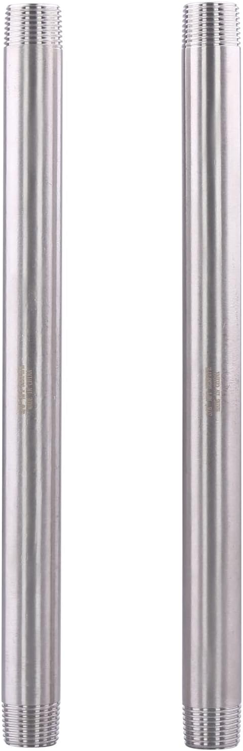 3/8" X 3/8" NPT Male Nipple Stainless Steel 304 Cast Pipe Coupling Fitting 8" Length (pack of 2)