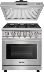 30 inch Pro-Style Natural Gas Range or Liquid Propane Gas Range with 5 Burners, 4.55 cu.ft. Oven & 30 inch Under Cabinet Range Hood in Stainless Steel (Stainless Steel)