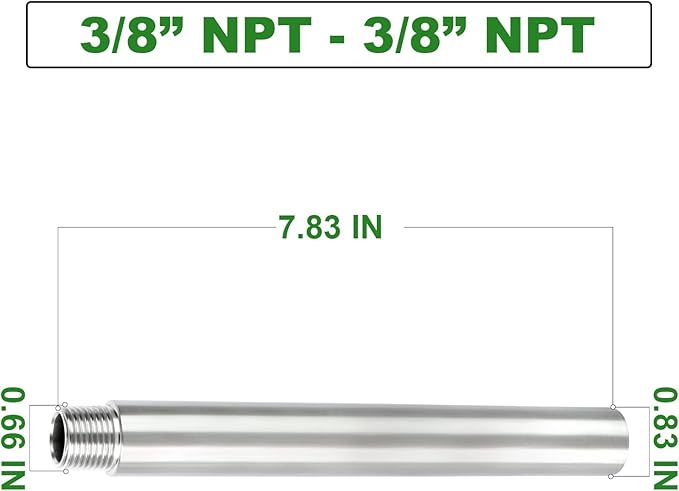 TAISHER 2PCS Stainless Steel Pipe Fittings, 3/8" NPT Male x 3/8" NPT Female Threaded, 8" Length Nipple Cast Pipe