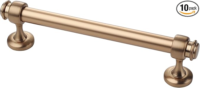 Alzassbg 10 Pack Champagne Bronze Cabinet Pulls, 5 Inch(128mm) Hole Centers Cabinet Handles Kitchen Hardware Straight Bar for Cabinets and Drawer AL3082BRG
