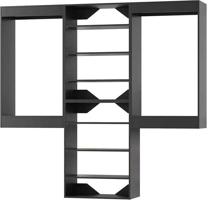 Modular Closet System, 66" Wide Organizer With Hanging and Towers, Wood Storage for Walk In Closets, Wall Mounted Wardrobe Kit, Bedroom, Black