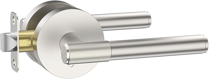Asidrama 1 Pack Passage Brushed Nickel Door Handles, Door Lever with Door Knobs Indoor for Bedroom or Bathroom, Heavy Duty Door Handles Interior with Locks for Left Right Sided Doors