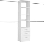 VEVOR Closet System with 3 Drawers, Adjustable Height Wooden Closet Organizers, Modern Walk-in Wardrobe Organization with 4 Retractable Clothes Hanger Rods, Freestanding Garment Rack Storage, White