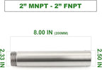 TAISHER 1PCS Stainless Steel Pipe Fittings, 2" NPT Male x 2" NPT Female Threaded, 8" Length Nipple Cast Pipe