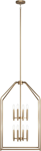 Kichler Madden 36" 8 Light Foyer Pendant in Champagne Bronze, Soft Modern Fixture, for Small Kitchen, Coffee Table, Office, Bedroom, Foyer, (36" x 20"), 52723CPZ