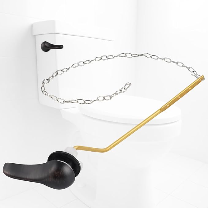 iFealClear Universal Metal Toilet Tank Flush Lever Replacement, Side Mount Toilet Handle Replacement Kit, Solid Brass Toilet Trip Lever Fits Most Toilets, Stainless Steel Chain, Oil Rubbed Bronze