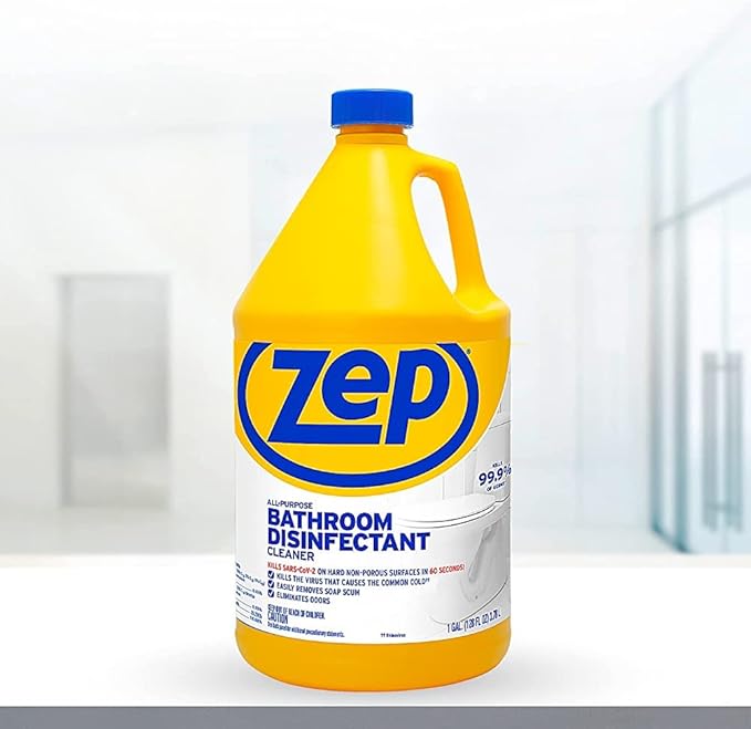 Zep All-Purpose Bathroom Disinfectant Cleaner - 1 Gallon (Case of 4) ZUAPBD128 - Virucidal, Fungicidal, Mildewstat, Kills 99.9 Percent of Germs in 60 Seconds
