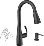 Moen Essie Matte Black MotionSense Wave One-Handle Touchless Kitchen Faucet with Pulldown Sprayer and Soap Dispenser, 87014EWBL