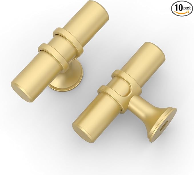 Asidrama 10 Pack Brushed Gold Kitchen Cabinet Knobs Cabinet Hardware Zinc Knobs for Dresser Drawers