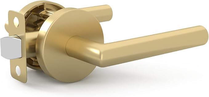 Mega Handles Ronn Passage Lever Door Handle Set for Hallway, Closet and Bathroom, Heavy Duty Door Levers, Fits All Standard Door Sizes, Screws Included - Satin Brass (1 Pack)