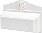 Whitehall Custom Wall Mount Mailbox Package - Mail Box with Monogram, Sand Cast Aluminum, Classic Design White Personalized in Goldtone