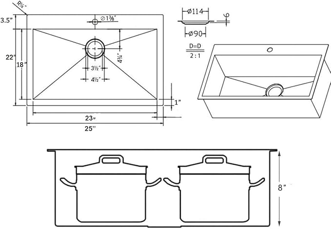 SHACO 25x22 Black Drop In Kitchen Sink, 25 Inch Gunmetal Black Topmount Single Bowl 16 Gauge Stainless Steel Sink for Bar Prep RV Laundry Utility Small Kitchen