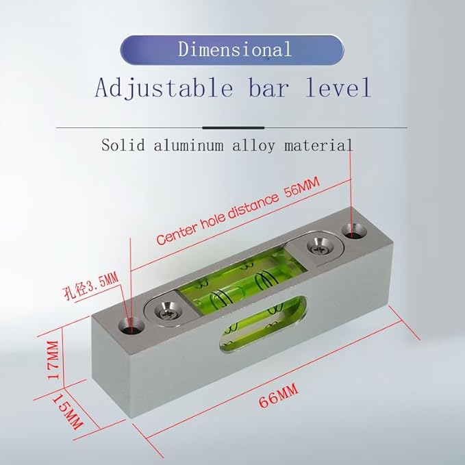 High precision aluminum alloy metal adjustable level bubble small square bar luminous magnetic length 66 hole pitch 56MM