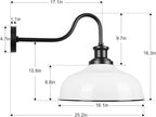 Outdoor Gooseneck Barn Light,16 Inch Dome Outdoor Wall Sconce Farmhouse Exterior Wall Mount Light Vintage Wall Lighting Fixture Industrial Wall Lantern for Porch, Entryway, Garage, RZ007L WH